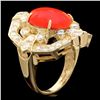 Image 2 : 14K YELLOW GOLD 4.60CT CORAL 1.30CT DIAMOND RING