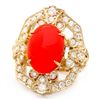 Image 3 : 14K YELLOW GOLD 4.60CT CORAL 1.30CT DIAMOND RING