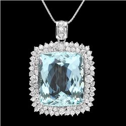 14K WHITE GOLD 38.00CT AQUAMARINE 3.55CT DIAMOND PENDANT