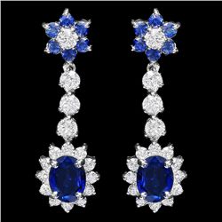 14K WHITE GOLD 3.85CT SAPPHIRE 2CT DIAMOND EARRINGS