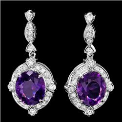 14K WHITE GOLD 16CT AMETHYST 1.70CT DIAMOND EARRINGS