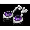 Image 2 : 14K WHITE GOLD 16CT AMETHYST 1.70CT DIAMOND EARRINGS