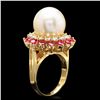 Image 2 : 14K YELLOW GOLD 13 X 13MM PEARL 0.80CT DIAMOND RING