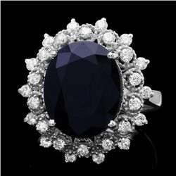 14K WHITE GOLD 8.69CT SAPPHIRE 0.73CT DIAMOND RING