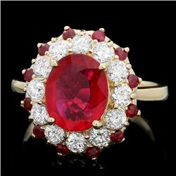 14K YELLOW GOLD 3.5CT RUBY 1.10CT DIAMOND RING