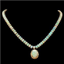 14K YELLOW GOLD 32CT OPAL 1.60CT DIAMOND NECKLACE