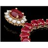 Image 2 : 14K YELLOW GOLD 58.5CT RUBY 1CT DIAMOND NECKLACE