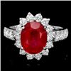 Image 1 : 14K WHITE GOLD 4.00CT RUBY 1.00CT DIAMOND RING