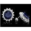 Image 2 : 14K WHITE GOLD 15CT SAPPHIRE 1.40CT DIAMOND EARRINGS