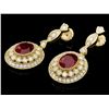 Image 2 : 14K YELLOW GOLD 7.50CT RUBY 2.60CT DIAMOND EARRINGS