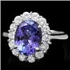 Image 1 : 14K WHITE GOLD 3CT TANZANITE 1.00CT DIAMOND RING