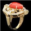 Image 2 : 14K YELLOW GOLD 5.00CT CORAL 1.10CT DIAMOND RING