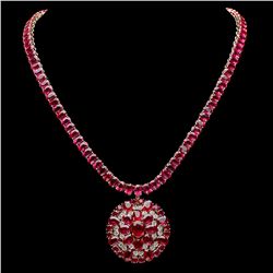 14K YELLOW GOLD 90.5CT RUBY 1.80CT DIAMOND NECKLACE