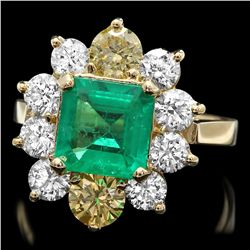 14K YELLOW GOLD 1.70CT EMERALD 2.3CT DIAMOND RING