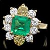 Image 1 : 14K YELLOW GOLD 1.70CT EMERALD 2.3CT DIAMOND RING