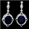 Image 1 : 14K WHITE GOLD 20CT SAPPHIRE 1.10CT DIAMOND EARRINGS