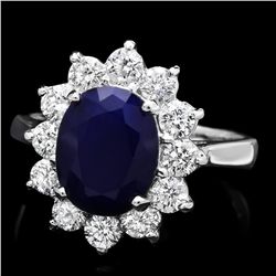 14K WHITE GOLD 3.00CT SAPPHIRE 1CT DIAMOND RING