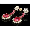 Image 2 : 14K YELLOW GOLD 8CT RUBY 2.50CT DIAMOND EARRINGS