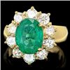 Image 1 : 14K YELLOW GOLD 4.00CT EMERALD 1.80CT DIAMOND RING