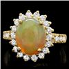 Image 1 : 14K YELLOW GOLD 3CT OPAL 1CT DIAMOND RING