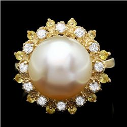 14K YELLOW GOLD 12MM PEARL 0.40CT DIAMOND RING