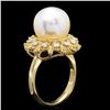 Image 2 : 14K YELLOW GOLD 12MM PEARL 0.40CT DIAMOND RING