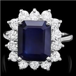 14K WHITE GOLD 4.70CT SAPPHIRE 1.30CT DIAMOND RING