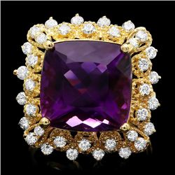 14K YELLOW GOLD 9.32CT AMETHYST 0.90CT DIAMOND RING