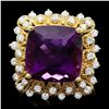 Image 1 : 14K YELLOW GOLD 9.32CT AMETHYST 0.90CT DIAMOND RING