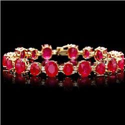 14K YELLOW GOLD 55.00CT RUBY 1.35CT DIAMOND BRACELET