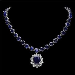 14K WHITE GOLD 86CT SAPPHIRE 1.40CT DIAMOND NECKLACE