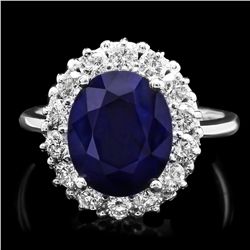 14K WHITE GOLD 5.00CT SAPPHIRE 1.00CT DIAMOND RING