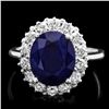 Image 1 : 14K WHITE GOLD 5.00CT SAPPHIRE 1.00CT DIAMOND RING