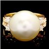 Image 1 : 14K YELLOW GOLD 14MM PEARL 0.75CT DIAMOND RING