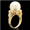 Image 2 : 14K YELLOW GOLD 14MM PEARL 0.75CT DIAMOND RING