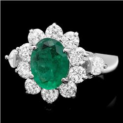 14K WHITE GOLD 1.50CT EMERALD 1.75CT DIAMOND RING