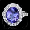 Image 1 : 14K WHITE GOLD 5.00CT TANZANITE 0.70CT DIAMOND RING