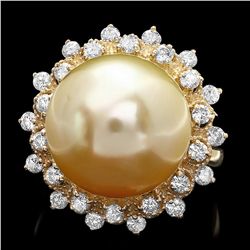 14K YELLOW GOLD 14 X 14MM PEARL 0.90CT DIAMOND RING