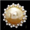 Image 1 : 14K YELLOW GOLD 14 X 14MM PEARL 0.90CT DIAMOND RING