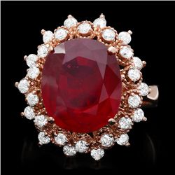 14K ROSE GOLD 8.50CT RUBY 1.00CT DIAMOND RING