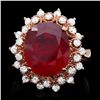 Image 1 : 14K ROSE GOLD 8.50CT RUBY 1.00CT DIAMOND RING