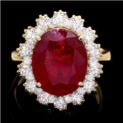 14K YELLOW GOLD 8.00CT RUBY 1.50CT DIAMOND RING