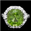 Image 1 : 14K WHITE GOLD 7.50CT PERIDOT 1.20CT DIAMOND RING