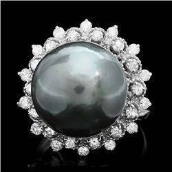 14K WHITE GOLD 14MM PEARL 0.70CT DIAMOND RING