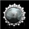 Image 1 : 14K WHITE GOLD 14MM PEARL 0.70CT DIAMOND RING