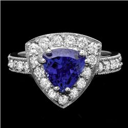 14K WHITE GOLD 2.00CT TANZANITE 1.00CT DIAMOND RING