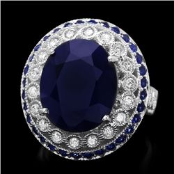 14K WHITE GOLD 11.2CT SAPPHIRE 0.60CT DIAMOND RING