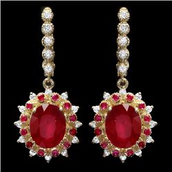 14K YELLOW GOLD 12CT RUBY 1.20CT DIAMOND EARRINGS