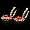 Image 2 : 14K YELLOW GOLD 12CT RUBY 1.20CT DIAMOND EARRINGS