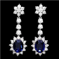 14K WHITE GOLD 3CT SAPPHIRE 3.25CT DIAMOND EARRINGS